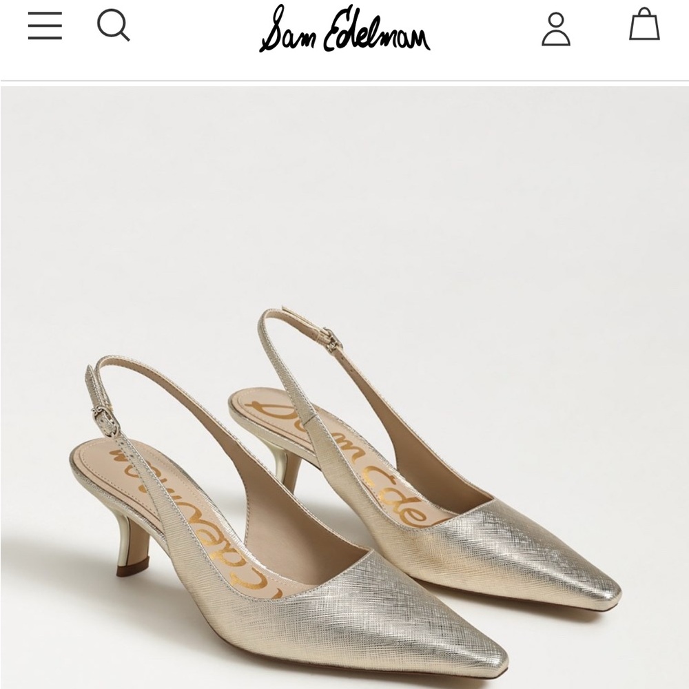 🎀HP🎀 NWT SAM EDELMAN Bianka SHOES GOLD SLINGBACK 2” HEEL NEW Stunning 🎀